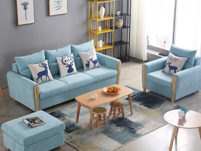 可拆洗北欧布 艺实木框架棉麻 现代组合客厅沙发 中小户型简约家具