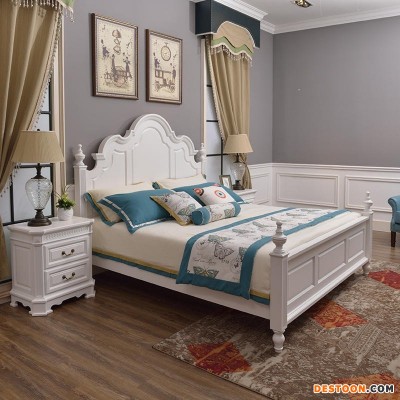 实木床  南通美珀 美式实木双人床   美式家具工厂   全屋定制   床头柜