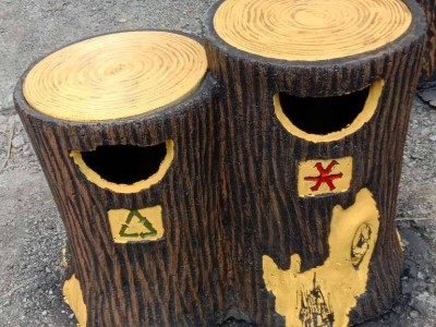 水泥仿树皮垃圾桶 景观仿木果皮箱 水泥垃圾桶混凝土垃圾桶定制加工
