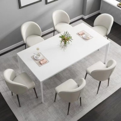 德利丰岩板餐桌家用小户型白色铝合金长方形饭桌意式极简现代简约