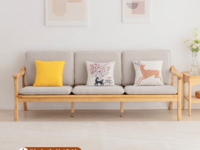 北欧白蜡木全实木沙发新中式小户型客厅现代简约冬夏两用布艺沙发